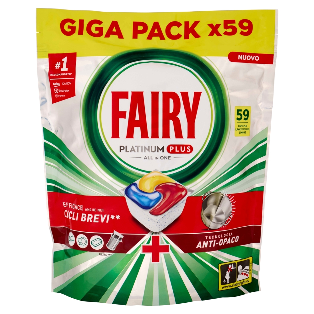 Fairy Pastiglie Lavastoviglie Platinum Plus All in One, Detersivo Piatti Limone, 59 Capsule 915 g